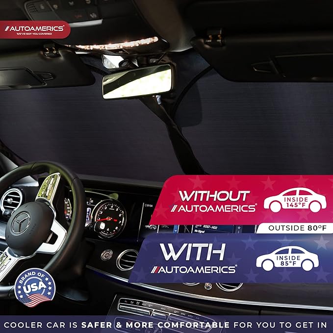 Autoamerics 1-Piece Windshield Sun Shade - Metallic Gray Foldable Car Front Window Sunshade for Most Cars SUV Truck Heat Blocker Visor Protector Blocks Max UV Rays and Keeps Your Vehicle Cool - Medium
