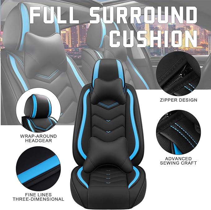 CTDS Car Seat Covers for Chevy Malibu 2000-2026, Stylish Sport Seat Cover, Premium Nappa Leather Car Seat Cover. Automobile Seat Covers Sets.(Luxury 2 Seats/Black Blue)