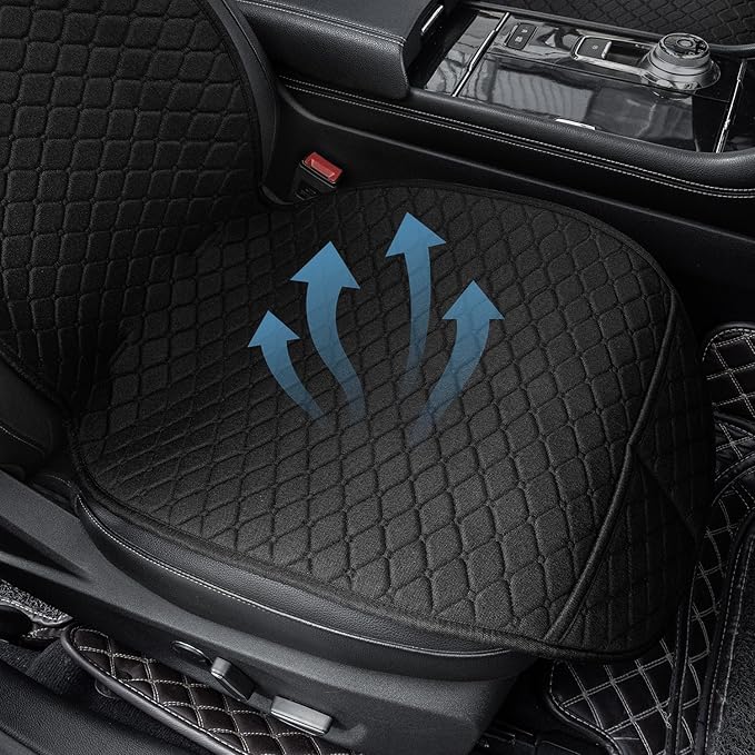2 Pack Car Seat Covers, Front Seat Covers for Cars, Breathable Linen Car Seat Protector, Universal Fits for Most Automotive, Vehicles, SUVs, Cars, Sedans(Black)