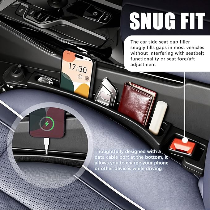 2PCS 2026 New Car Seat Gap Filler Organizer,in Between Car Seat Catcher with Phone Holder & Sunglass Holder & Cars Hook,Universal Cars Gap Seats Filler to Avoid Items Falling