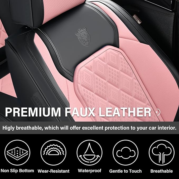 Coverado Leather Seat Covers, Car Seat Cover Front Seats, Waterproof Seat Covers, Luxury Faux Leather Car Seat Protectors, Black and Pink Car Seat Cover Universal Fit for Most Cars