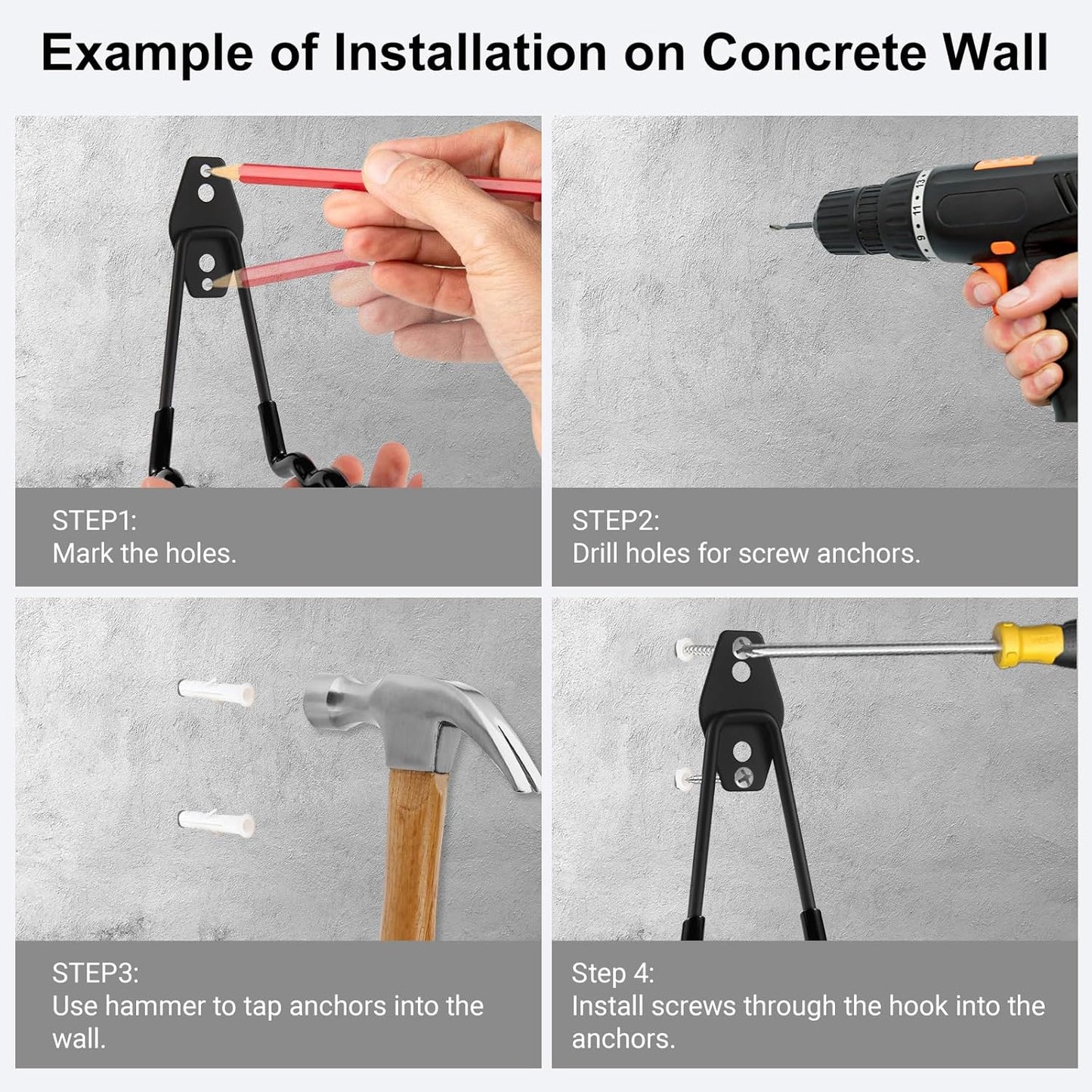 Wall Mounted Garage Hooks Tool Organizer, 14 Inch Garage Storage Hook Heavy Duty Utility Wall Hangers Black for Ladders, Hose, Garden Tools, Set of 4