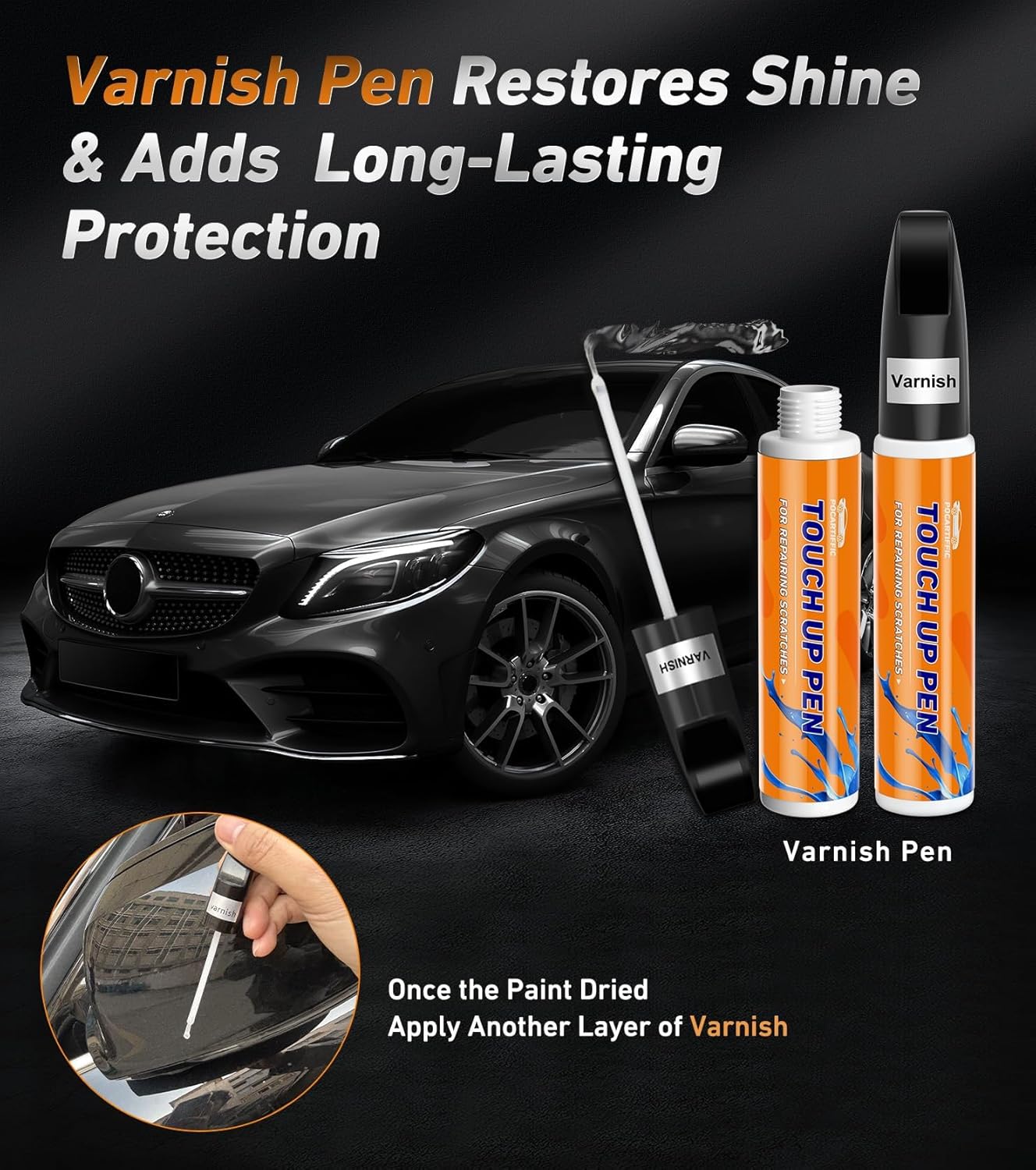 Touch Up Paint for Cars, Car Paint Scratch Repair Pen, Automotive Touch Up Paint Pen, Color Accurate Scratch Remover for Vehicles 2PCS(Red+Varnish)