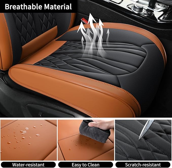 Leather Car Seat Covers,Car Seat Protector Waterproof,Seat Covers Full Set, Car Seat Protectors 5 Seats,Automotive Seat Covers Fit Most Cars Black&Brown