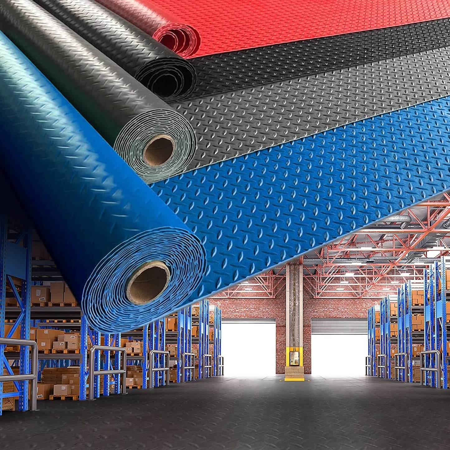 Boshen 5Ft x 7.5Ft Garage Floor Mat 2.5mm Thickened Rubber Flooring Roll 37.5sqft Diamond Plate PVC Rubber Trailer Mat Non-Slip Floor Protector Mat for Garage Warehouse Basement Trailer - Black