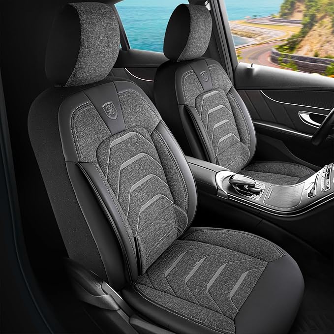 Premium Car Seat Covers Front Seat - Linen Car Seat Cover for SUV, Cars, Most Pickups, Smoke Grey-Grey, Car Seat Protector, Car Seat Covers Front Seats, Car Seat Protector