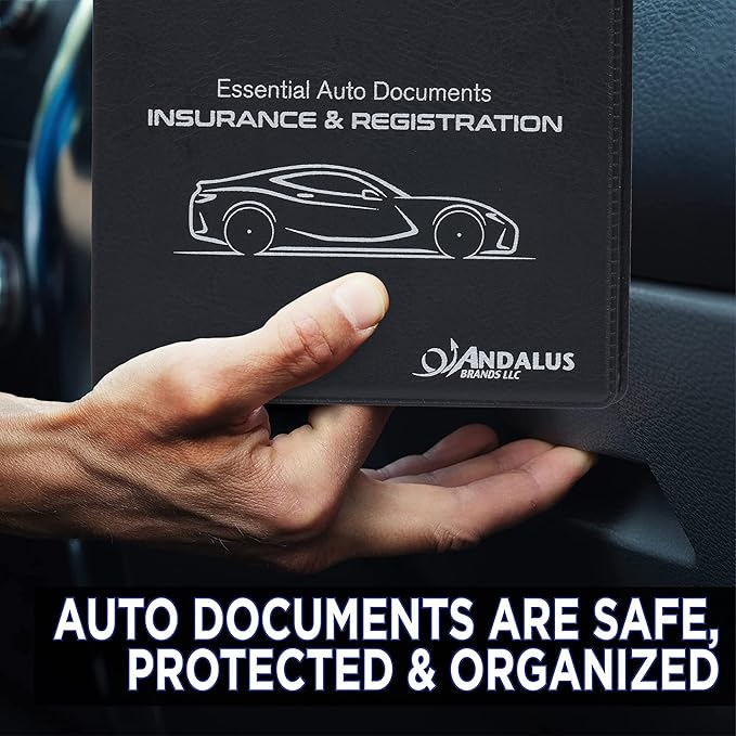 Andalus Auto Registration & Insurance Card Holder Pack of 3, Waterproof Essential Car Registration Holder with Hook & Loop Closure, Perfect for Every Vehicles Glove Boxes (Black - 5.1" X 4.6")