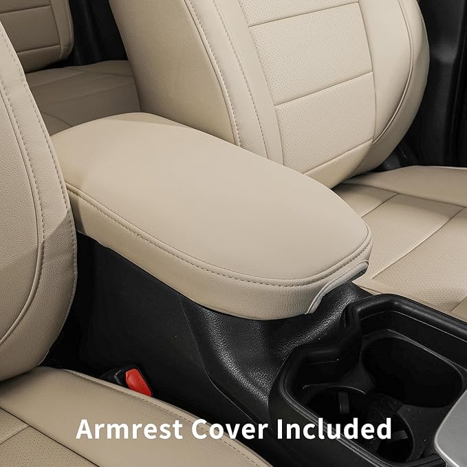 coverdream Rav4 Seat Covers Custom Fit for 2019-2025 Toyota Rav4 Hybrid(LE,XLE,XLE Premium,Limited) SUV,Fully Covered,Luxury Waterproof Leather Car Seat Protector(Full Set,Beige)