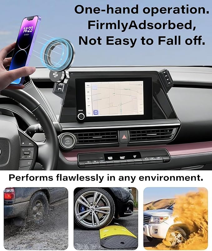 Car Phone Holder for Toyota Prius 2023 2024 2025 2026 Accessories Apply to 8 Inch Touch Screen Fixed Clip MagSafe Passenger Cell Phone Mount Handsfree 360° Rotation