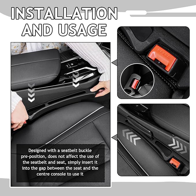 2PCS Car Seat Gap Filler Organizer with Deepened Storage Slots,2-in-1 Car Gap Seat Filler with Charging Opening for Avoiding Items Falling,Universal Cars Side Seats Gaps Fillers