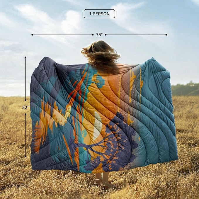 zzlamb Camping Blanket for Cold Weather,Outdoor Puffy Blanket Portable Down Alternative,Windproof Warm Cloak with Snaps,Cozy Quilt Backpacking Picnic RV Travel Plane Car Hammock Beach Climbing