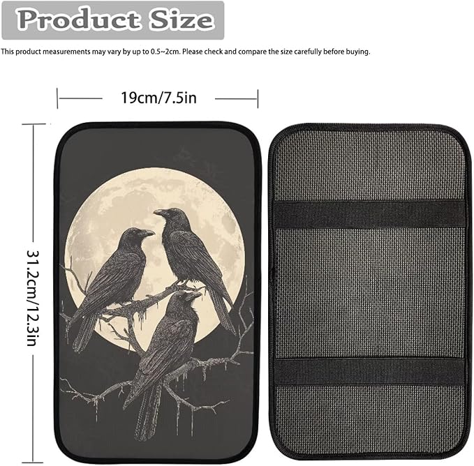 Suobstales Raven Moon Print Car Armrest Pad Soft Center Console Arm Rest Protector Cover Universal Car Interior Accessories Decoration