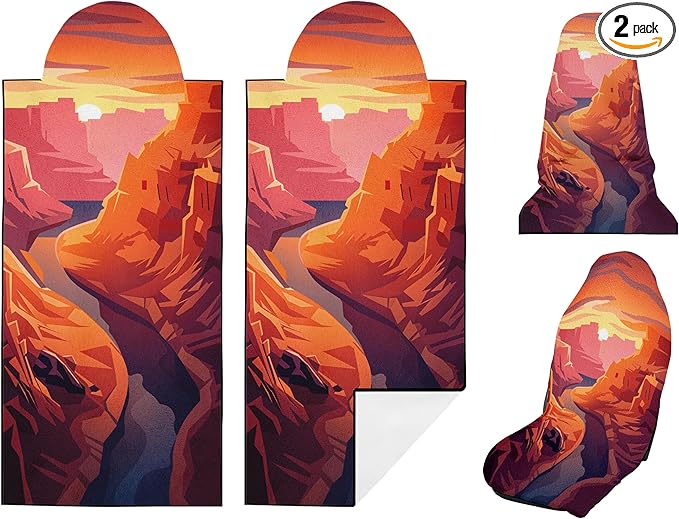 2 Pack Car Seat Towel Covers, Sweat Protector for Front Seats, Premium Thickened Microfiber with Horseshoe Bend, Breathable & Quick Dry, Slip-on Headrest Pocket for Gym Running Beach Universal Fit Red
