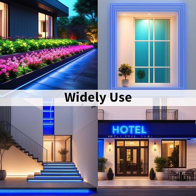 iNextStation 12V Blue LED Strip Lights 16.4FT, Flexible Silicone Neon Rope Light with Power Adapter, Waterproof, Cuttable, Dimmable & Linkable, LED Lights Strip for Bedroom, Kitchen(with Plug)