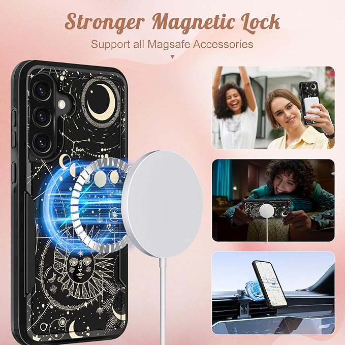 for Samsung Galaxy A36 5G Phone Case - Compatible with MagSafe Women Girls Cute Magnetic Protective Cover Girly Aesthetic Sun Moon Heavy Duty Shockproof Design for Samsung A36 5G Cases 6.7"