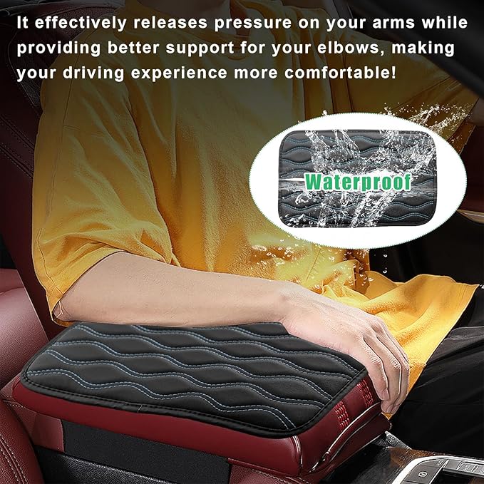 Car Center Console Pad, Waterproof Auto Armrest Seat Box Cover, PU Leather Arm Rest Protector Cushion Pad, Universal Vehicle Interior Protection Accessories for Car SUV (Black & Blue)