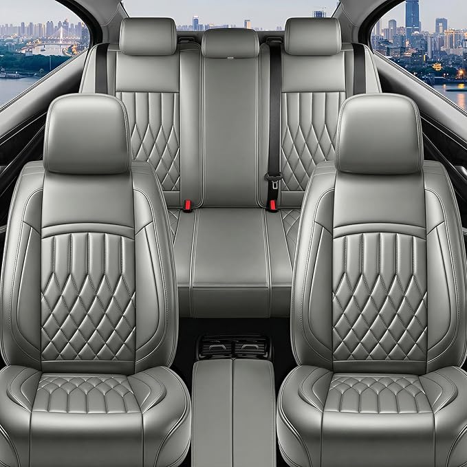 Fit Ioniq Car Seat Covers for Hyundai Ioniq 2017-2026 - Premium Leather, Waterproof, All-Weather, Airbag Compatible, Anti-Slip, Breathable, Easy Install, Seat Protectors, Full Set, Gray