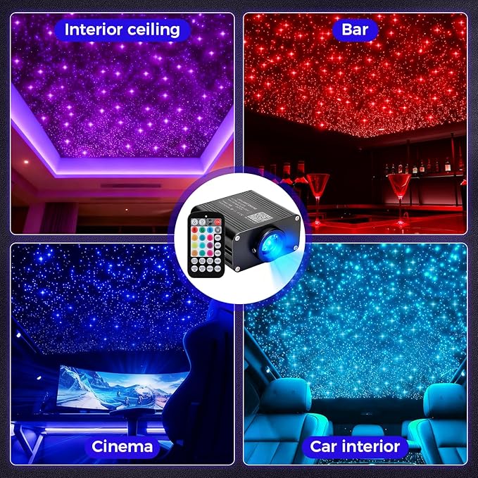 Headliner Star Light Kit, Star Light Headliner Kit, 600pcs 0.03in 9.8ft Ceiling Fiber Optic APP RGBW Remote Contro Fiber Lights for Home Theater