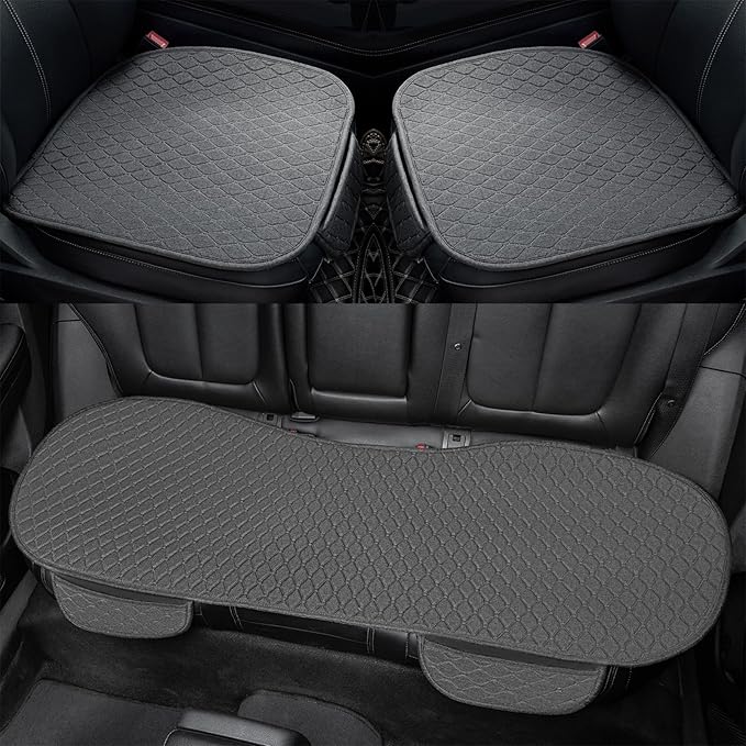 Linen Car Seat Covers, Back Seat Cover for Cars Include 1 Pair Front Car Seat Cover Protectors and 1 Rear Bench Cover with Breathable Linen and Non-Slip Universal Fits SUVs,Cars,Sedans (Deep Grey)
