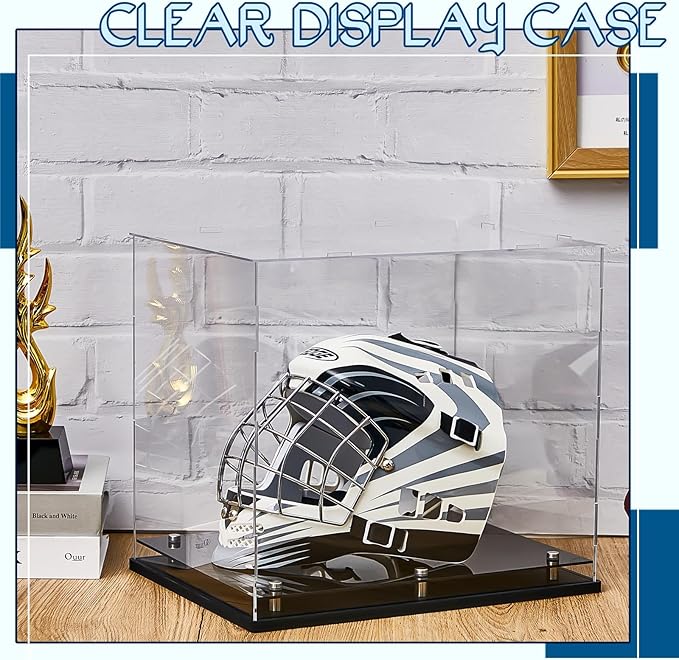 Barydat Football Helmet Display Case 14.2 x 11 x 12.6 Inch Full Size Acrylic Clear Hat Display Crystal Hat Box with Stainless Steel Risers for Basketball Sports Collectibles Showcase Memorabilia