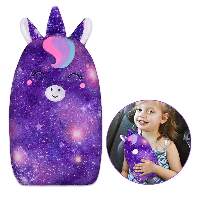 FIODAY Car Seat Belt Covers for Kids Unicorn Seat Belt Pillow Soft Seat Belt Cushion Adjust Seat Strap Pillow Head Neck Support for Children Boys Girls Travel, Deep Purple