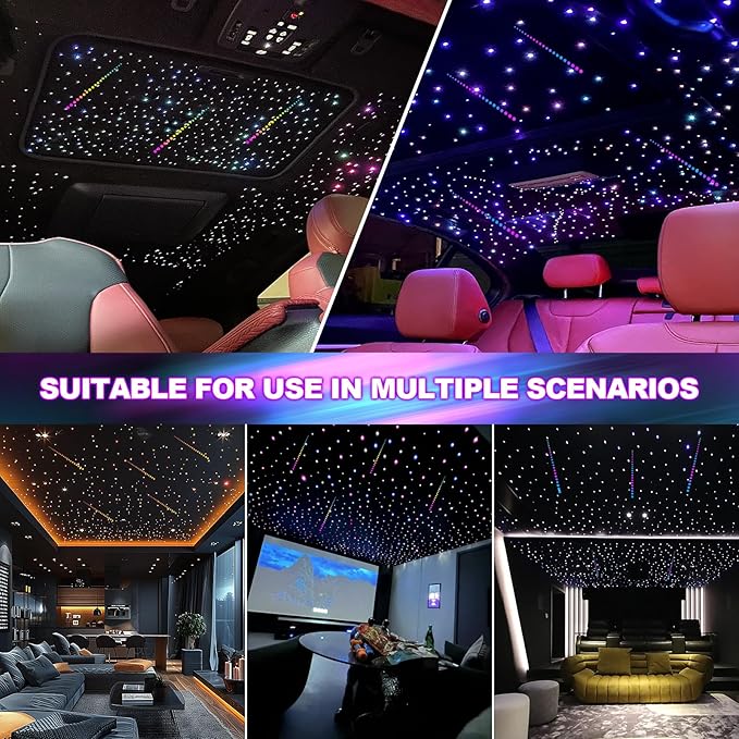 36W 4-Color Twinkle&RGBW Meteor Starlight Headliner Kit, 2-in-1 Fiber Optic Light Engine with APP Control, 800pcs0.03in9.8ft Shooting Star Ceiling Lights, Sound-Activated Star Sky Decor for Car&Home