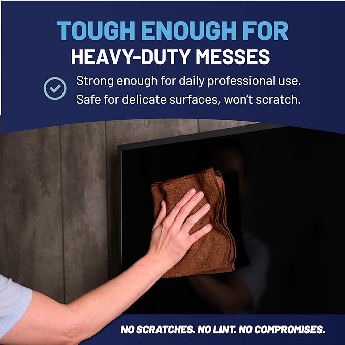 MW Pro Microfiber Cleaning Cloth | Brown | 12 Pack | 16” x 16” | Coffee, Barista, Espresso Towels - Clean, Dust, Polish, Scrub, Absorbent