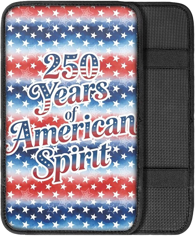 Dreaweet 250 Years American Flag Car Center Console Cover Universal Fit Scratch Resistant Arm Rest Cover for SUV Sedan Soft Comfort Armrest Cover Center Console Cushion Pad