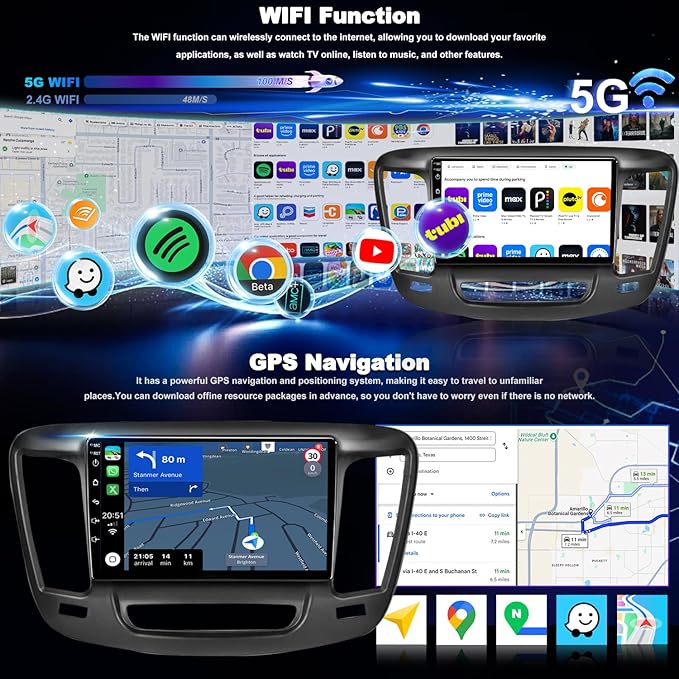 Upgrade Car Radio for Chrysler 200 200C 200S 2015 2016 2017, Android 13 System Chrysler 200C Stereo Wireless CarPlay & Android Auto, 9 Inch ISP TouchScreen, Bluetooth 5G WiFi GPS Navigation, 4Core 64G
