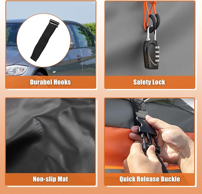 X AUTOHAUX 1000D PVC Waterproof Car Roof Bag Rooftop Cargo Carrier Bag Waterproof Luggage Carriers for Cars with or without Rack Anti-Slip Mat 6 Door Hooks - 15 Cubic Feet