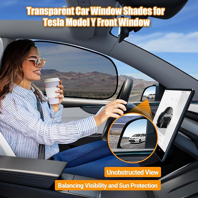ZATOOTO Tesla Model Y Window Shades for Front Window Driver Side Window Cover Transparent Static Cling Film | Block 90% UV & Heat | No Adhesive, Easy Install | Enhanced Visibility, Interior Protection