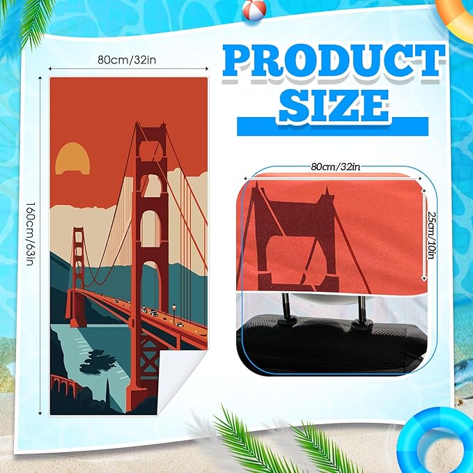2 Pack Car Seat Towel Covers with Storage Bag 63 x 32 Inch Athletic Running Towel Seat Sweat Washable Non Slip Cover Gift for Car Outdoor Sport Activities (Golden Gate Bridge)