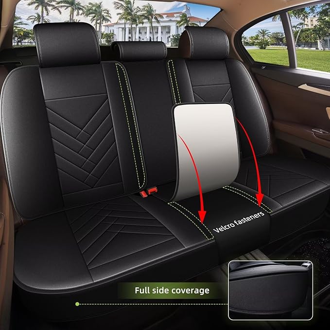 AOMSAZTO Car Seat Covers Fit for Kia Forte 2010-2025 2026 Full Set Premium Seat Covers Waterproof Leather Automotive Seat Cushion Protector Compatible with Airbag(5 Seats,Black)