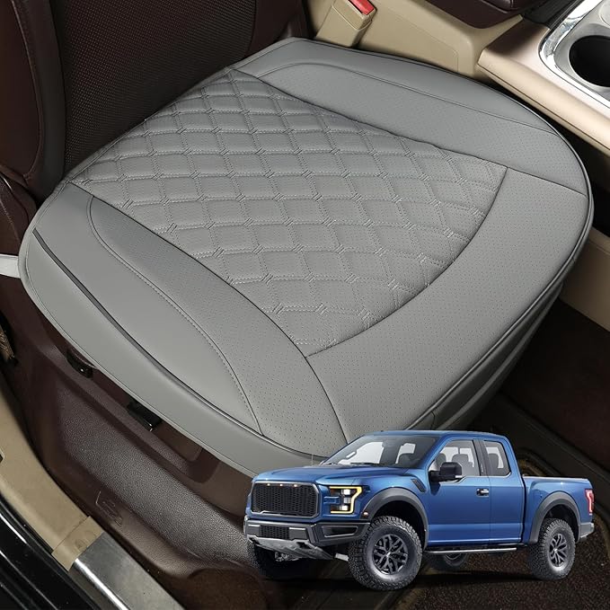 GIANT PANDA Bottom Seat Cover for Trucks&SUV, Front PU Leather Driver Seat Protector Fit for Chevy,Ram,Toyota,GMC,Ford F150 F-Series (2PCS-Grey)