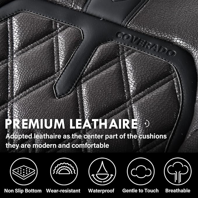 Coverado Car Seat Covers Front Seats, 2 Pack Waterproof Leather Seat Covers for Cars, Luxury Car Seat Protector, Anti-Slip Design Seat Cushions, Black Seat Covers Universal Fit for Most Cars