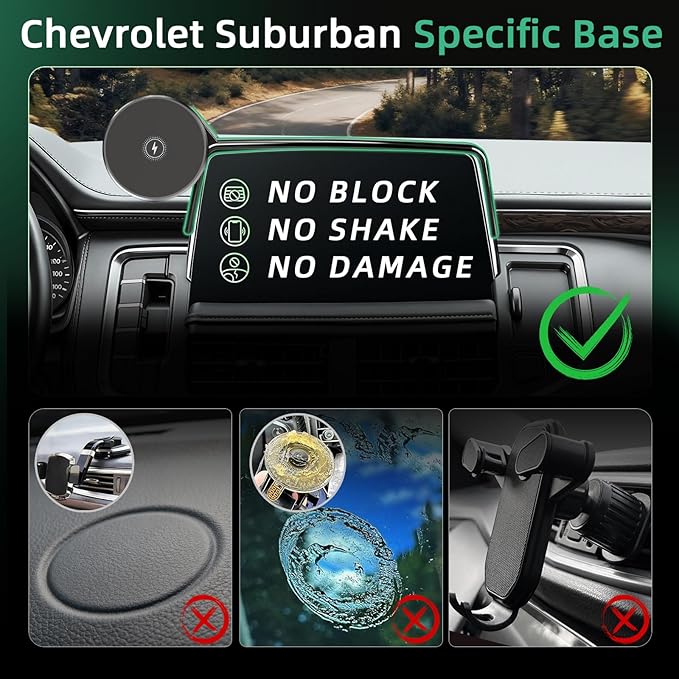 Wireless Car Charger for Chevy Suburban (2021-2023 2024, 10.2 Inch) / Tahoe/GMC Yukon/Yukon XL, iPhone Magnetic Car Mount, 15W Magsafe Phone Holder for Samsung & Google, 2022 Car Accessories