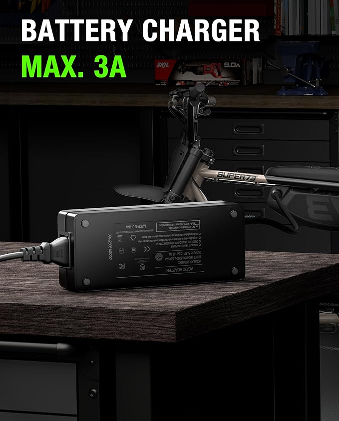 UL Listed 54.6V 3A Fast Battery Charger Compatible with Super 73 Ebikes - Waterproof 110V Power Adapter with 3-Pin Connector for Z/S/R-Series, Z Adventure, S2, RX and More eBikes Lithium Battery
