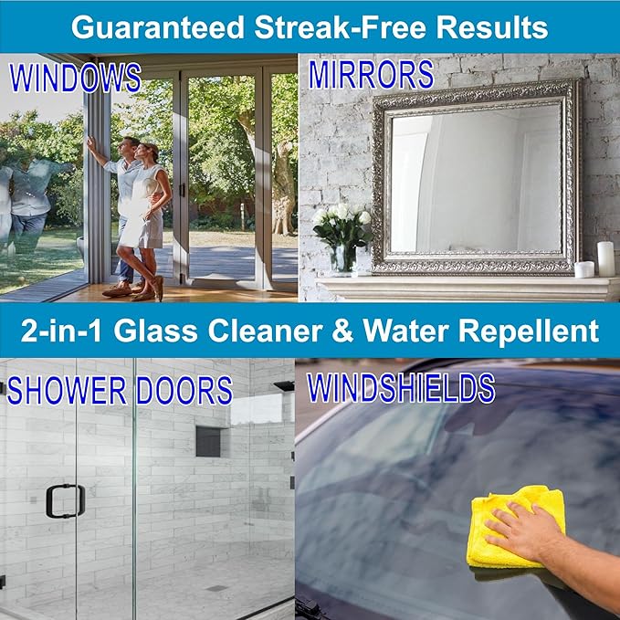 Glass CPR 2-in-1 Glass Cleaner & Water Repellent (22oz) + 2 Microfiber Applicator Towels | Deep Cleaning for Glass, Mirrors, Windows, Windshields, Shower Doors