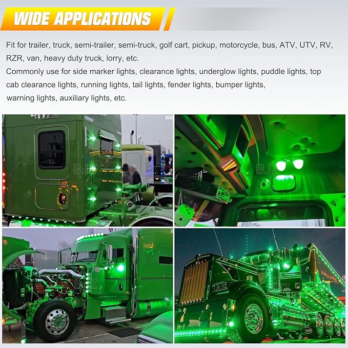 BJZ 2Pcs Green Watermelon LED Strobe+Constant Marker Lights Dual Function Watermelon-Shaped Side Marker Clearance Tail Top Cap Roof Lights for Trailer Truck Semi-Trailer Heavy-Duty Truck Bus Van