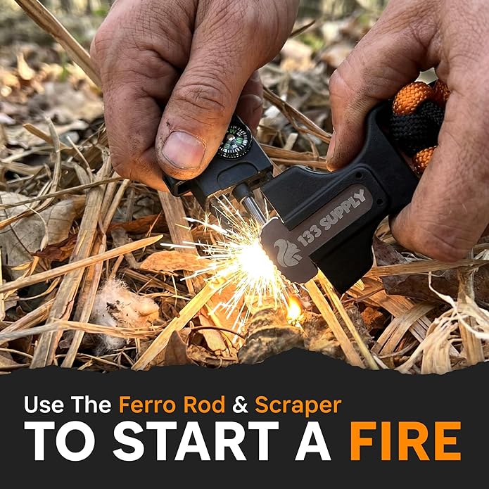 Paracord Bracelet Compass Hiking Survival Kit Emergency Whistle Fire Starter Camping Gear Hiking Essentials Fishing Hunting Accessories EDC Backpacking Gear Tactical Survival Gear Equipment