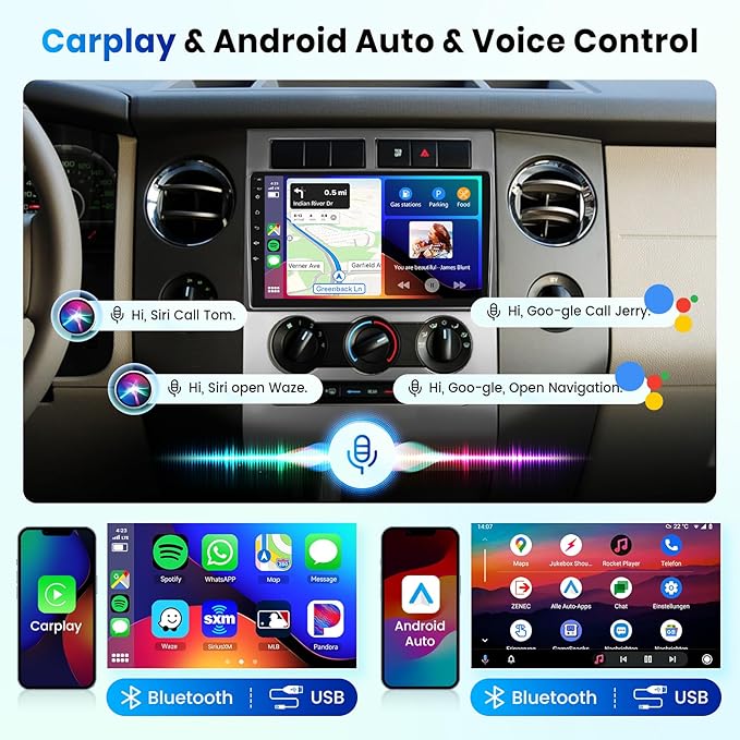 2+64G Android Car Stereo for Ford Expedition 2007-2014 (Manual A/C) Wireless Carplay Android Auto, 9’’ Touchscreen Car Radio with GPS Navigation Bluetooth Mirror Link WiFi FM/RDS EQ Backup Camera SWC