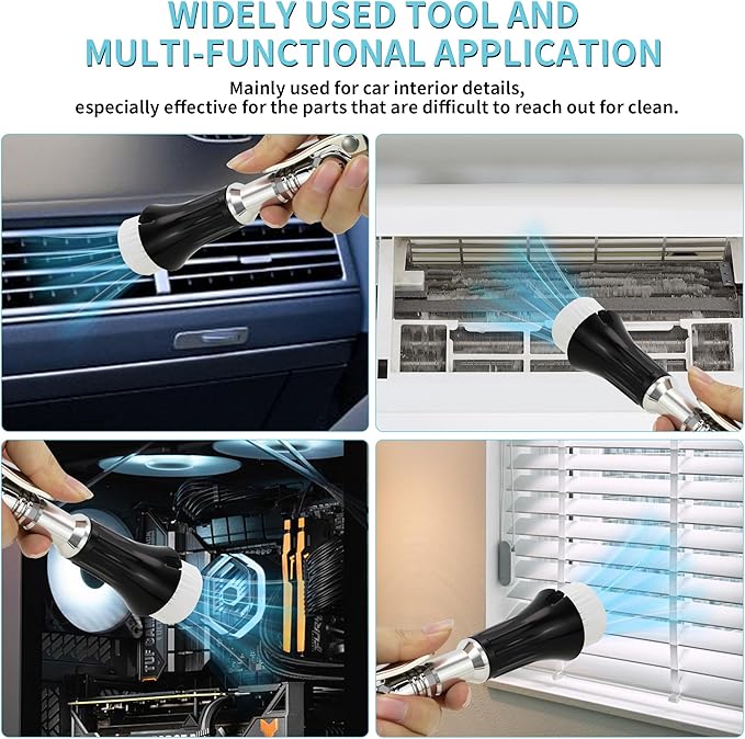 GOCCIDA Mini Tornado Air Gun with Detachable Brush,Vortex Cleaning Gun Trumpet Head High Pressure Dryer Blow Gun,Car Cleaning Air Gun Kit for Quickly Blasts Dirt