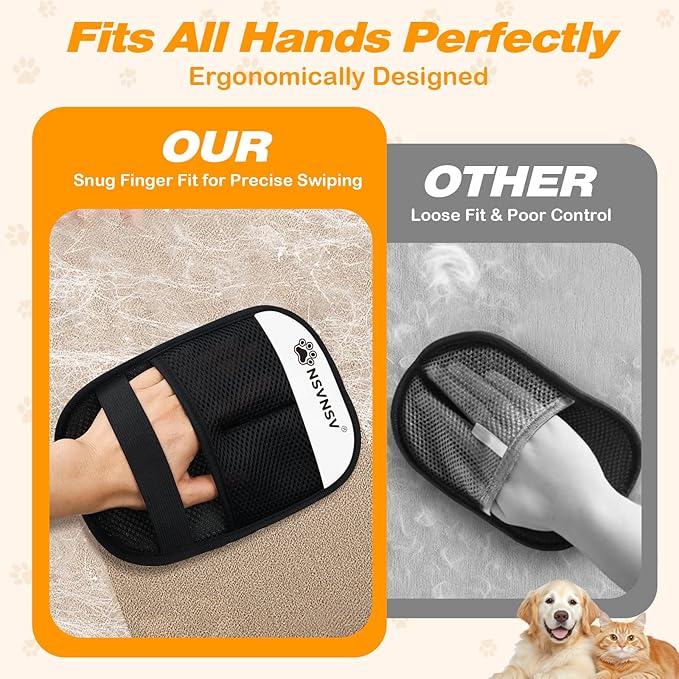 Pet Hair Removal Glove for Dogs Cats, Pet Hair Removal Tool, Reusable Electrostatic Pet Hair Gloves, Versatile Grooming Gloves for Washing, Deshedding, Grooming, White, 2 pcs