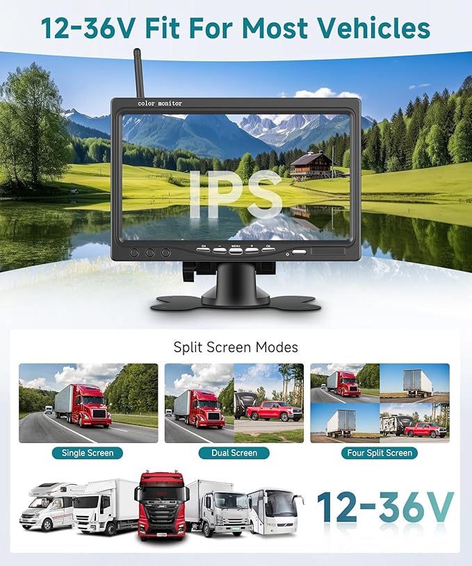 Wireless Backup Camera Kit, Sellrich Reverse Camera with 7 Inch 1080P IPS Monitor 2 Cameras, Support DIY Parking Line BSD Image Flip IR Night Vision Waterproof Rear View Camera