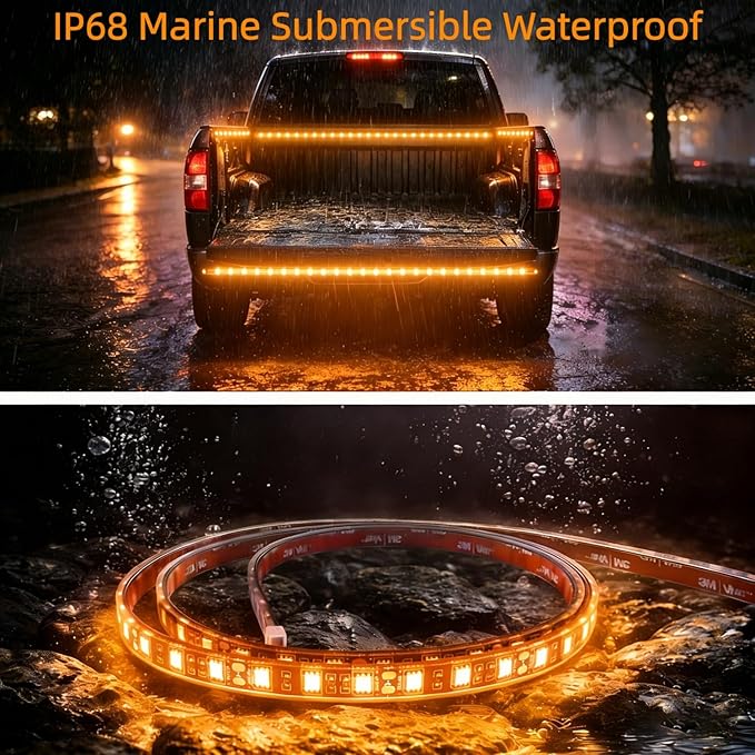 12V Marine Boat LED Light Strip Super Bright, 2 Pack 4FT IP68 Fully Waterproof RV Front Cap Lights, Golf Cart Underglow Roof Lights Strip for Truck ATV UTV SUV Car Pickup Trailer, Cuttable, Amber