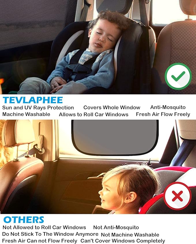 Tevlaphee Car Sunshade Kids, Universal Sun Visor Car Net Sunscreen Baby with Certified UV for Side Window Mesh Material Protects Passenger Baby, Children & Pets(L) (L)