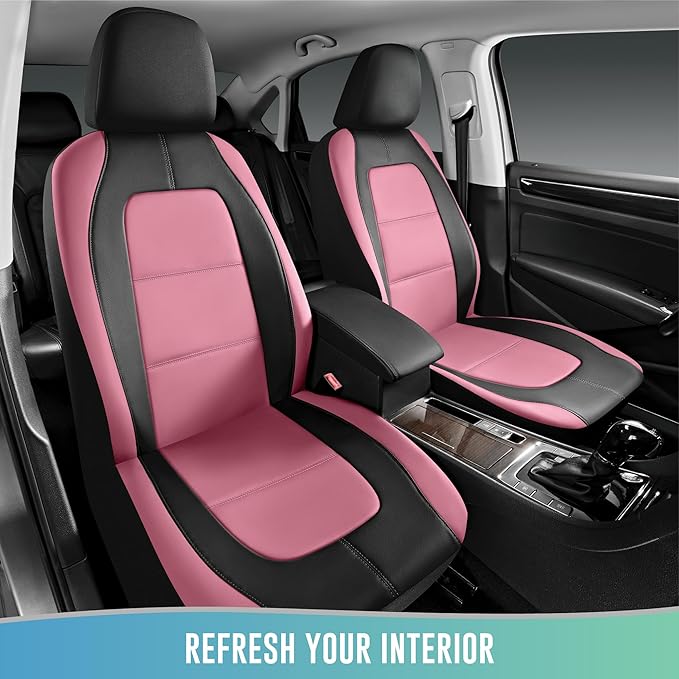 Road Comforts Car Seat Cover, Leather Car Seat Covers, Front Low Back Sport Seat Covers, Airbag Compatible, Universal Fits for Most Cars (Pink)