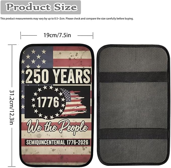 Dreaweet 250th Anniversary Car Center Console Cover We the People American Flag Print Armrest Cover Soft Scratch Proof Car Arm Rest Cover Pad Universal Console Covers for SUV Trucks Cars