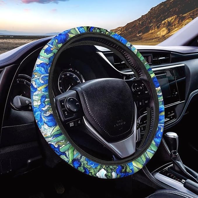 AFPANQZ Irises Car Steering Wheel Covers for Womens Durable Anti-Slip Comfortable Stretch-on Steering Wheel Protector Cover Sweat Absorption Cover Car Accessories 15 Inches