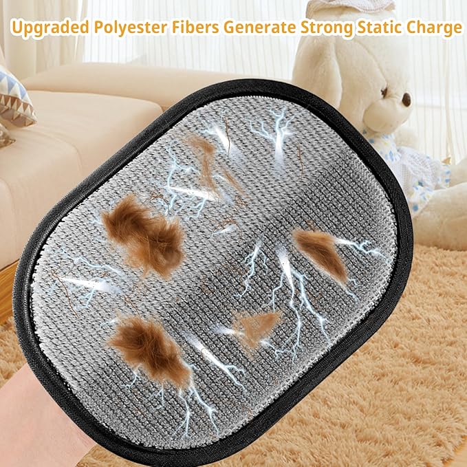 Electrostatic Pet Hair Removal Glove - Reusable, Washable Mitt for Furniture, Carpet, Car Seat & Clothing - Efficient Cat & Dog Hair Remover